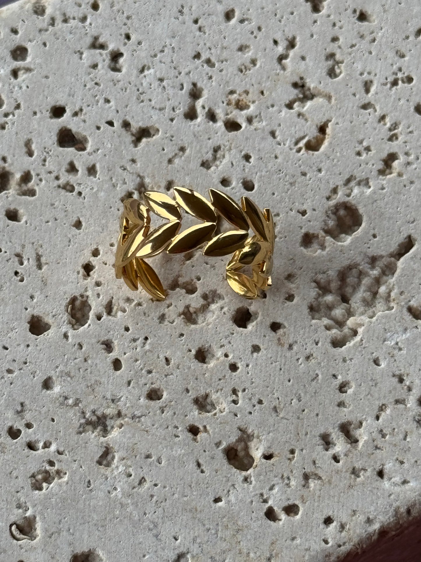 Anello in acciaio inossidabile Foglia - oro -