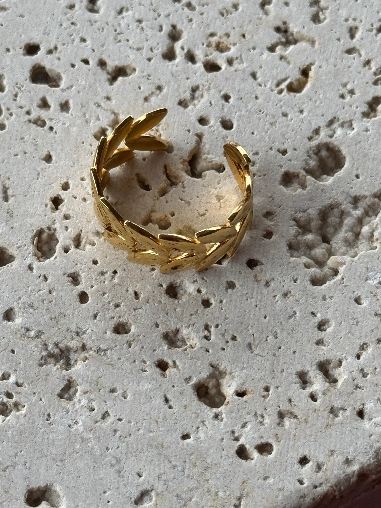 Anello in acciaio inossidabile Foglia - oro -