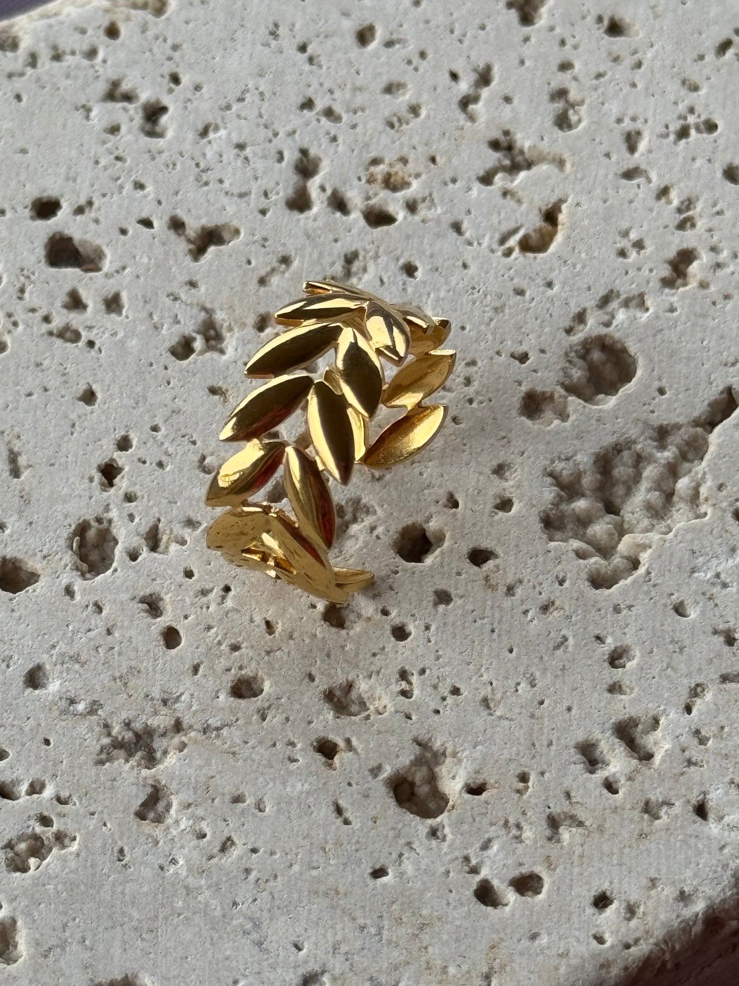 Anello in acciaio inossidabile Foglia - oro -