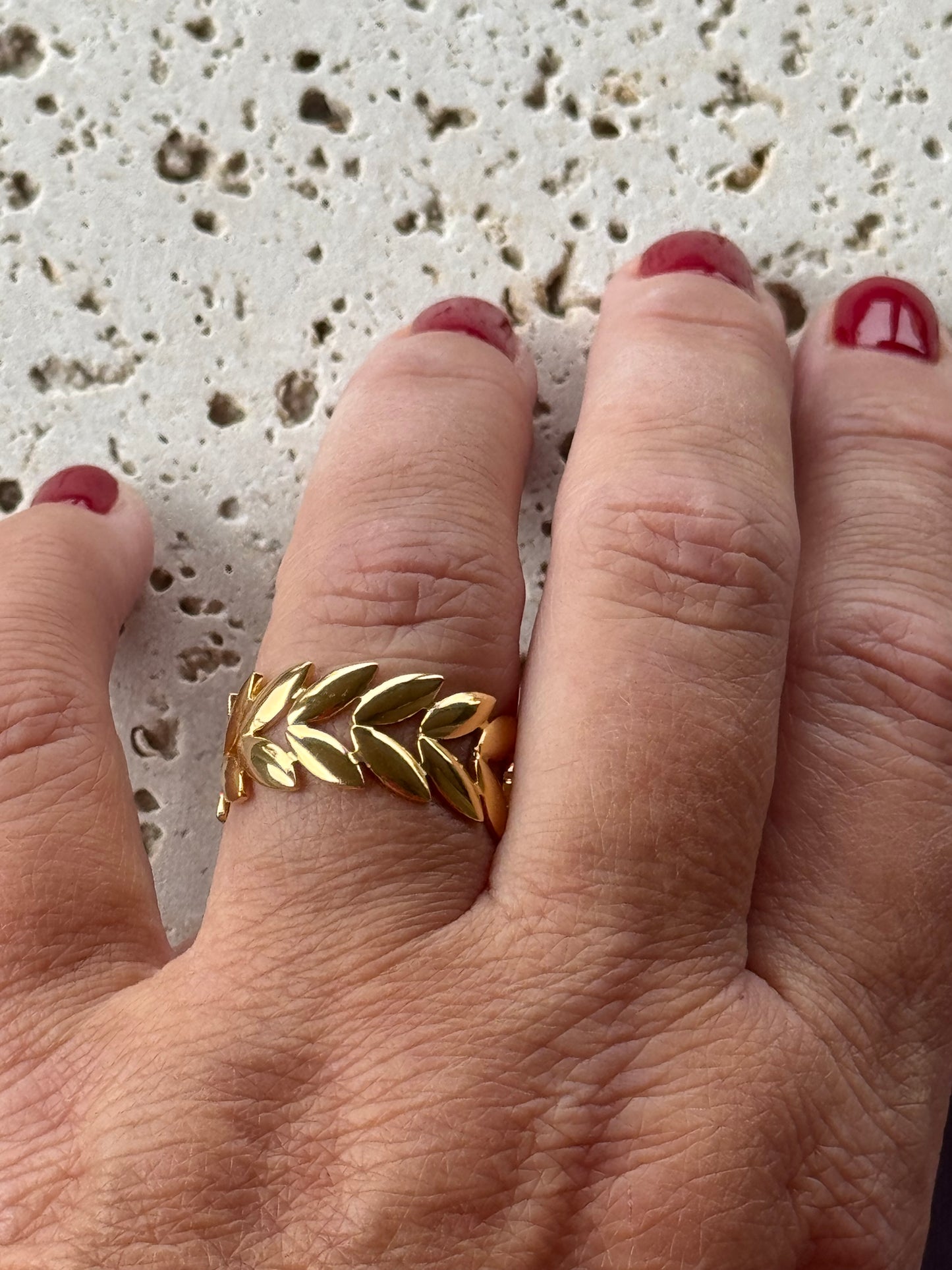 Anello in acciaio inossidabile Foglia - oro -
