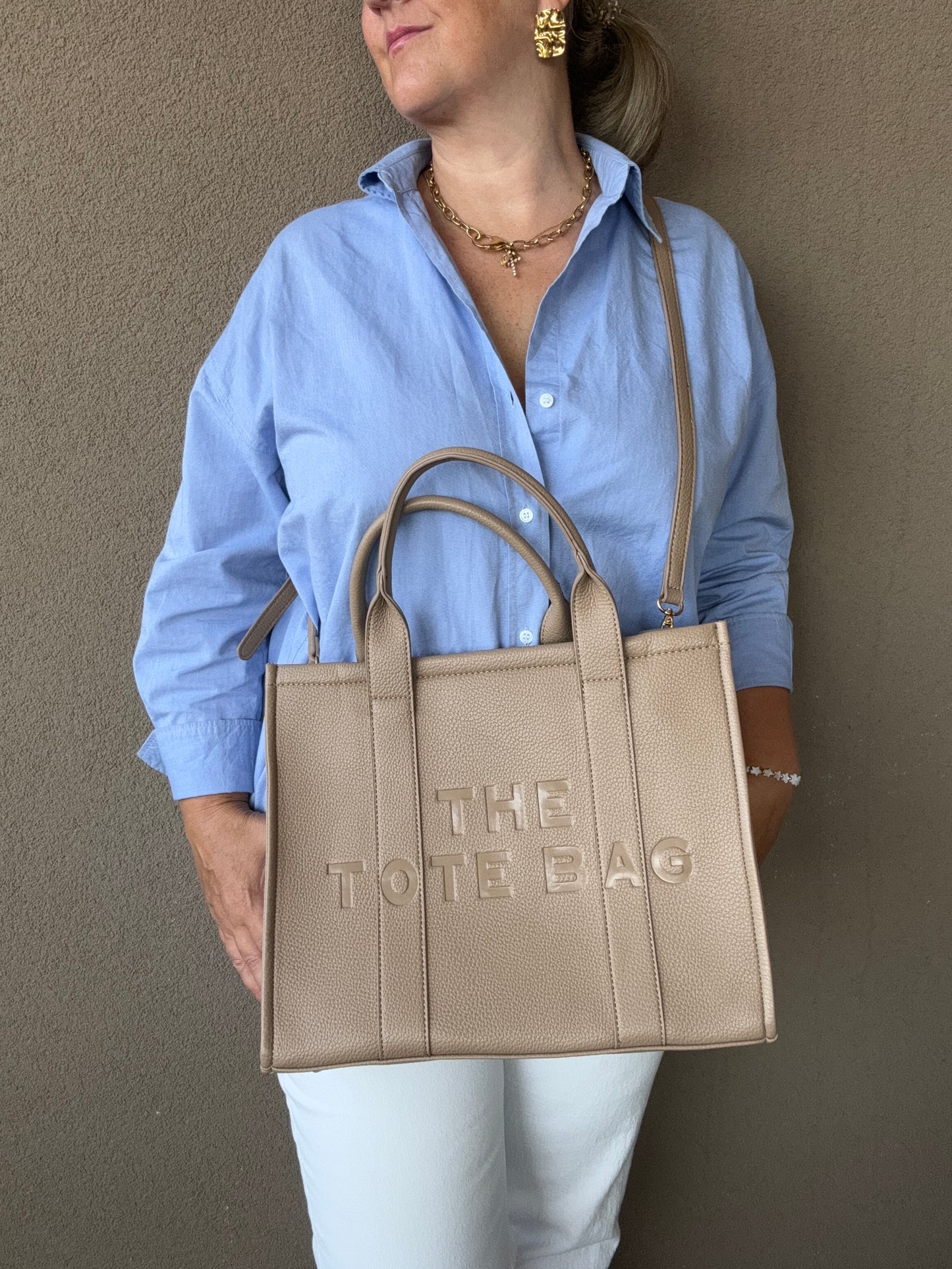 Borsa a mano in simil pelle- TOTE- beige stone