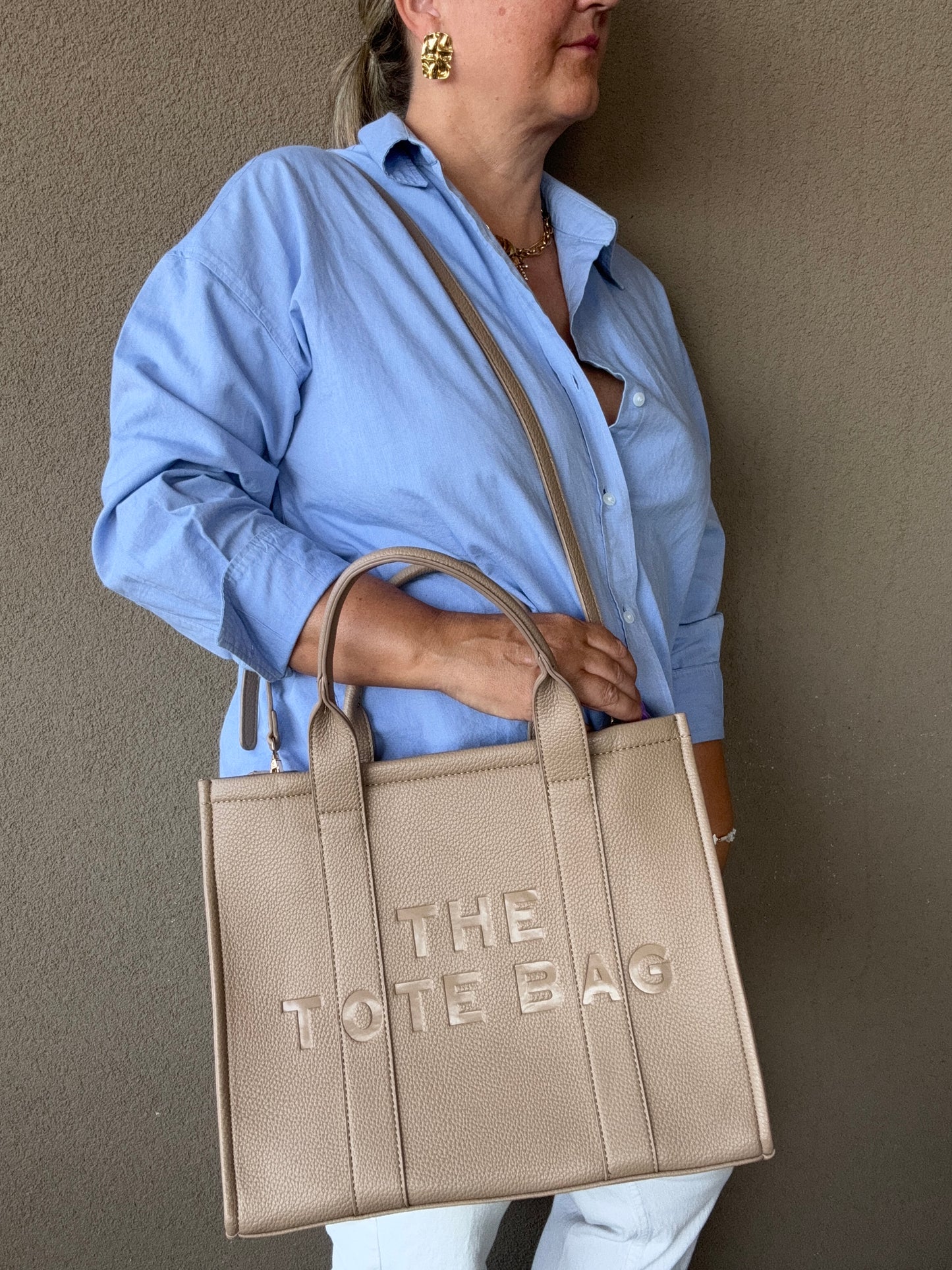 Borsa a mano in simil pelle- TOTE- beige stone