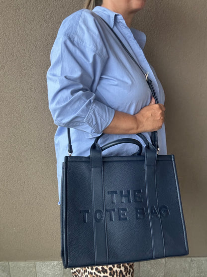 Borsa a mano in simil pelle- TOTE- blu
