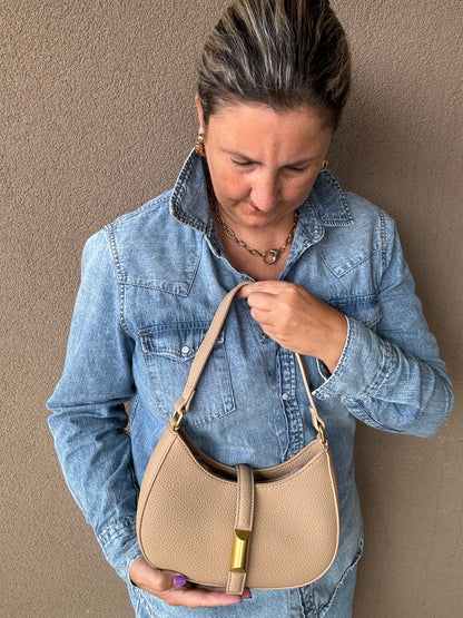 Borsa a mano in simil pelle- Eva- Beige