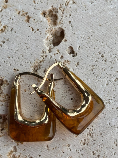 orecchini in acciaio inossidabile e resina Trendy- oro e marrone