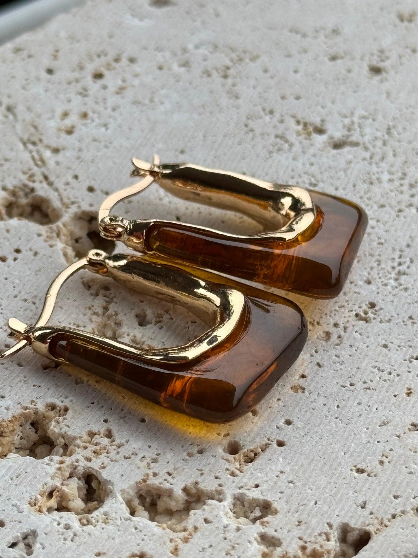 orecchini in acciaio inossidabile e resina Trendy- oro e marrone
