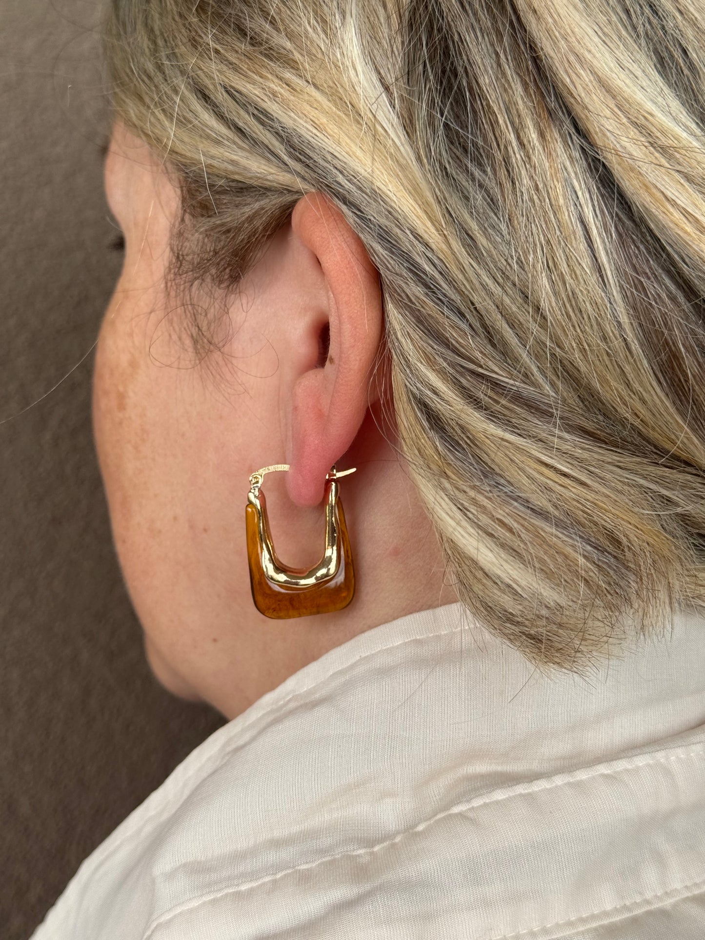 orecchini in acciaio inossidabile e resina Trendy- oro e marrone