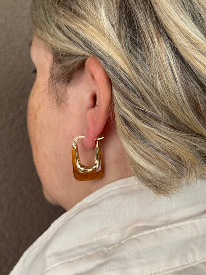 orecchini in acciaio inossidabile e resina Trendy- oro e marrone