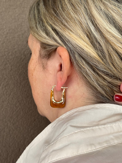 orecchini in acciaio inossidabile e resina Trendy- oro e marrone